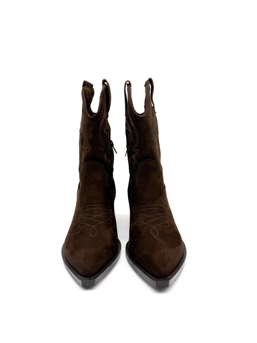 Botines Camperos Cortos Estilo Cowboy con Bordados y Cremallera Lateral