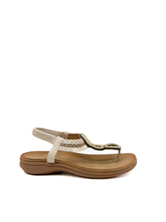 Sandalia Plana Elegantes con Detalles de Pedrería Beige