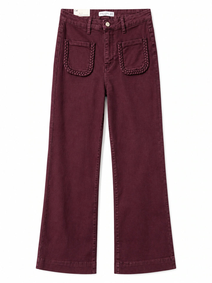 Pantalón Wide Leg con Bolsillos Trenzados