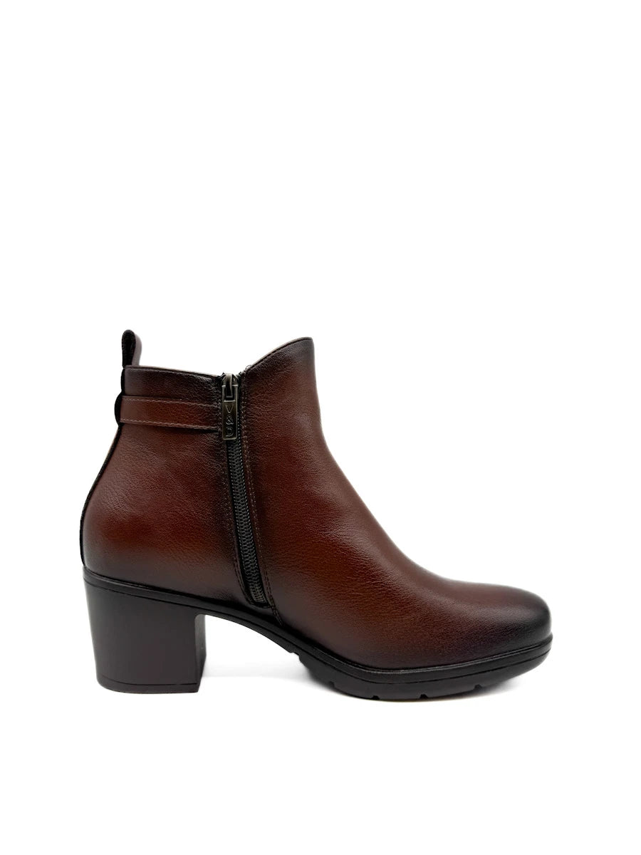 Botines de Tacón Ancho con Hebilla Decorativa y Cremallera