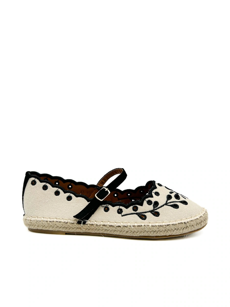 Espadrilles Mary Jane con Bordado Inglés y Acabado Artesanal