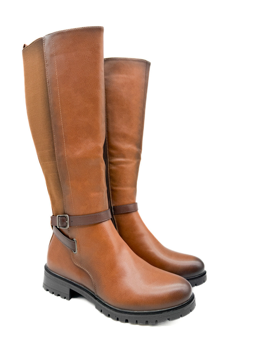 Botas de Caña Alta con Detalles Elásticos y Correa Ajustable.