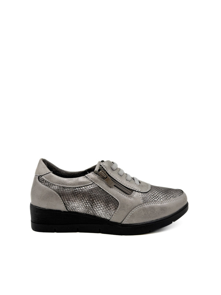 Zapatillas Casuales con Detalles en Textura de Serpiente y Cremallera Lateral