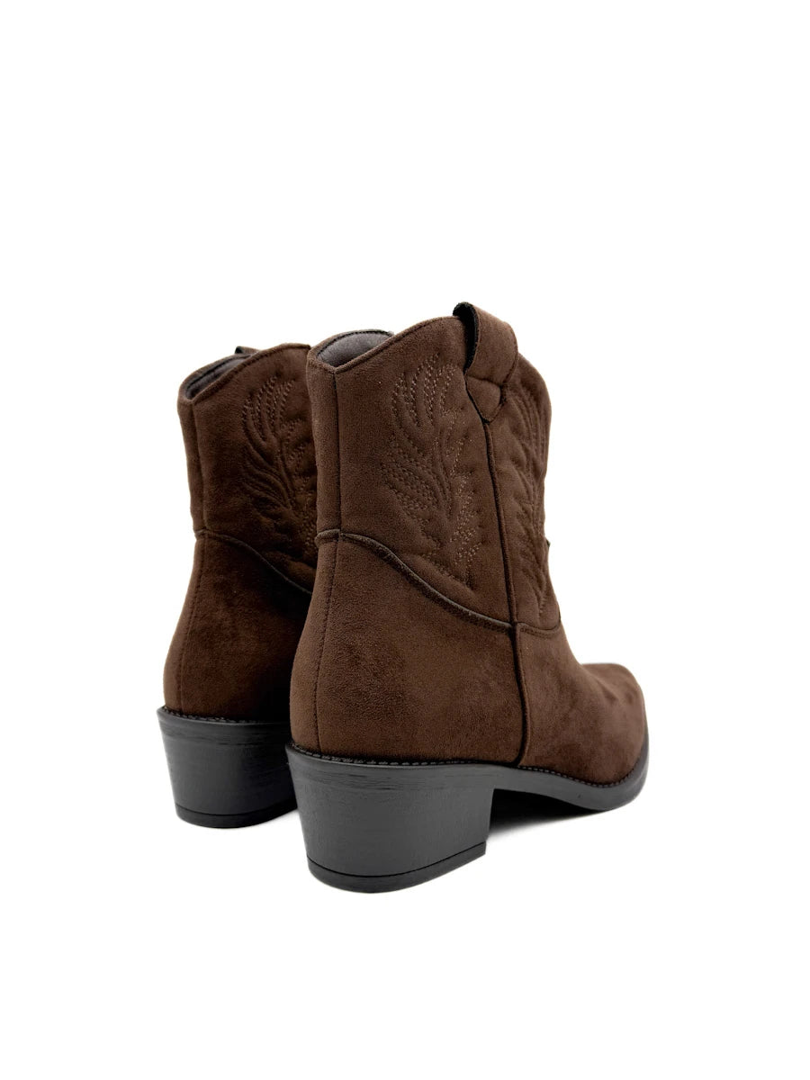 Botines Cowboy con Bordado Étnico para Mujer en Antelina y Piel Sintética