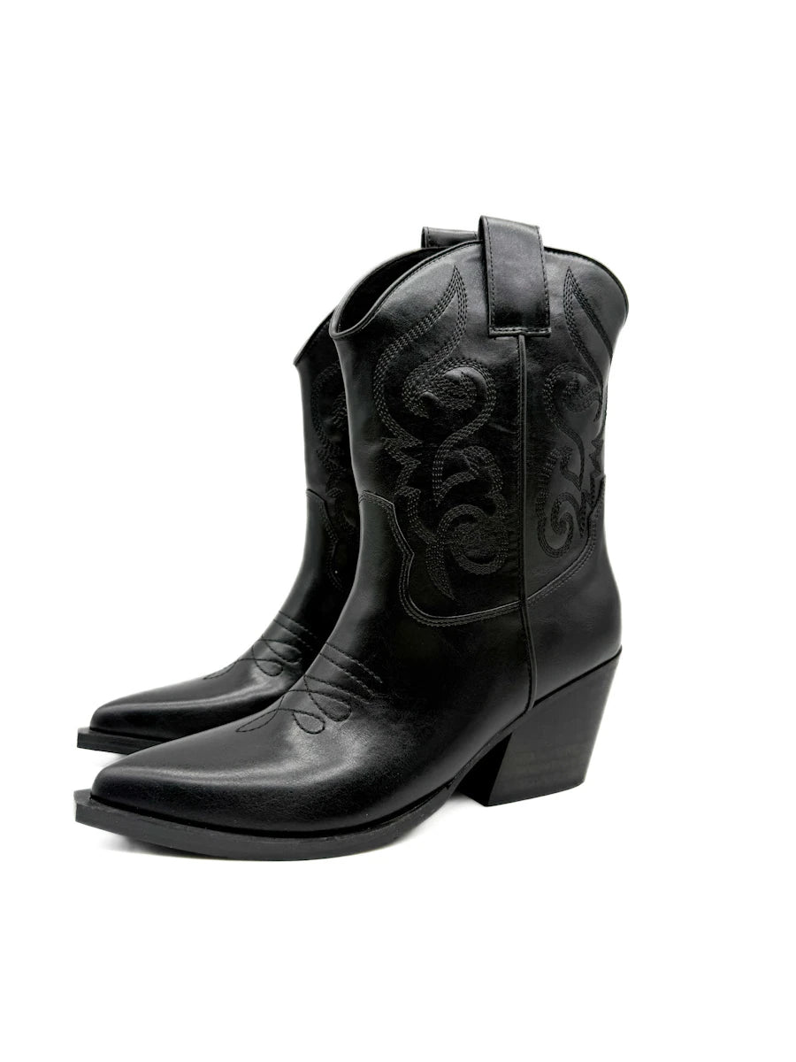 Botines Camperos Cortos Estilo Cowboy con Bordados y Cremallera Lateral