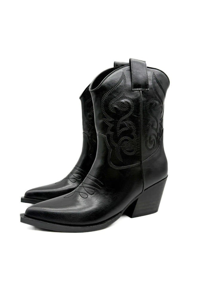 Botines Camperos Cortos Estilo Cowboy con Bordados y Cremallera Lateral