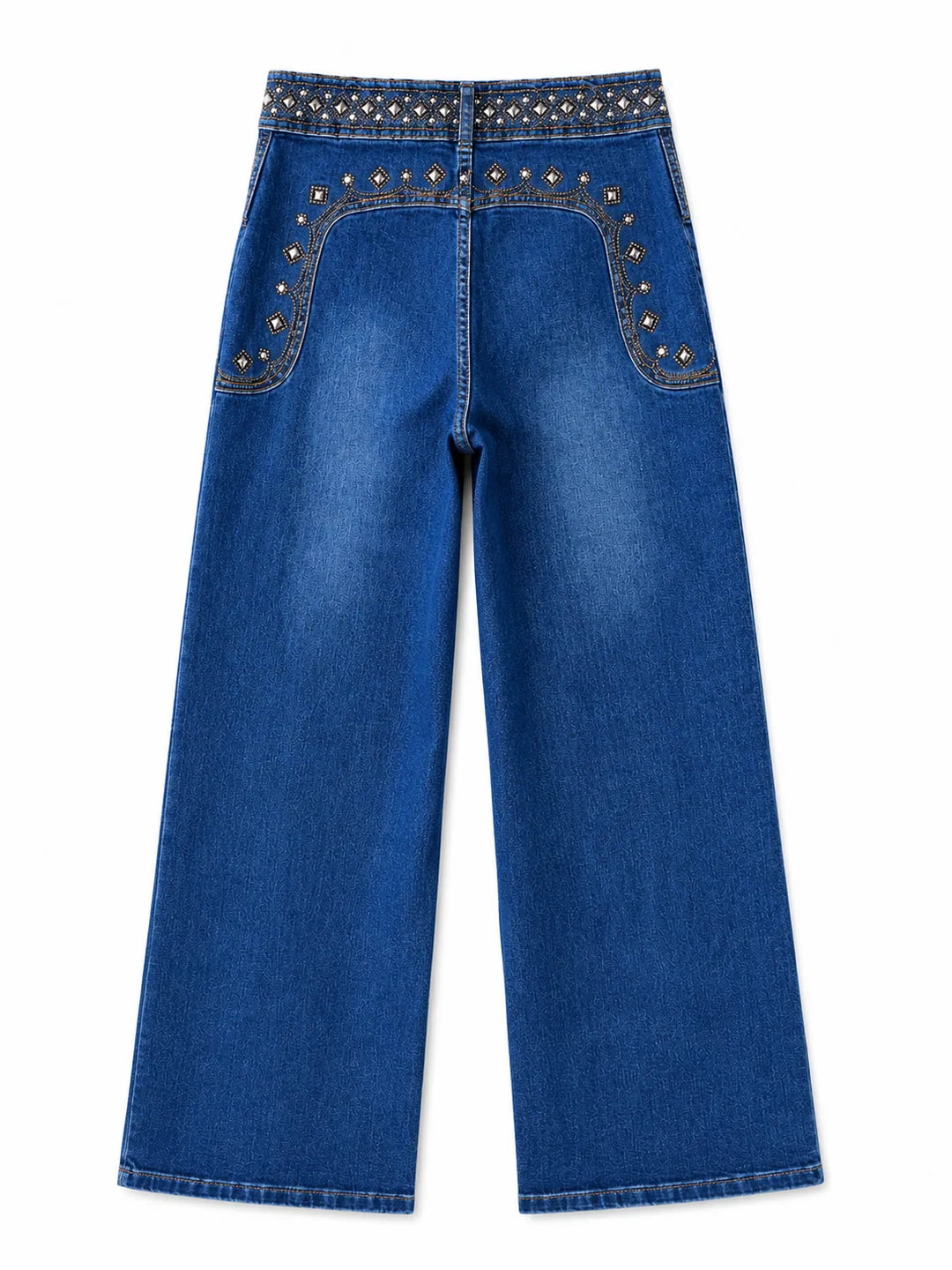 Jeans Recto de Mezclilla con Pedrería Decorativa | Tiro Medio