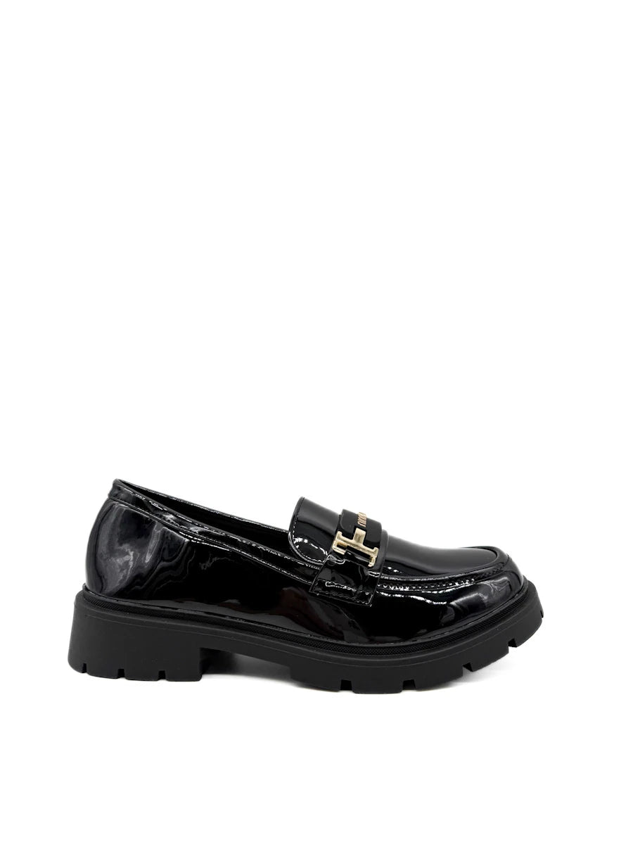 Mocasines de Charol con Suela Dentada y Hebilla Metalizada para Mujer