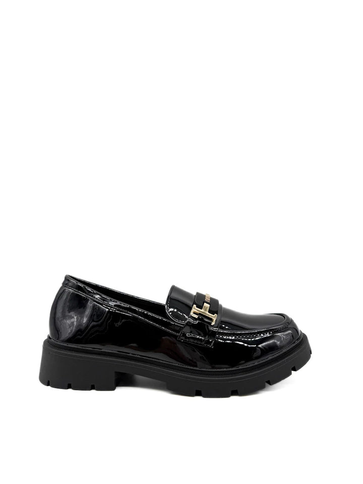 Mocasines de Charol con Suela Dentada y Hebilla Metalizada para Mujer