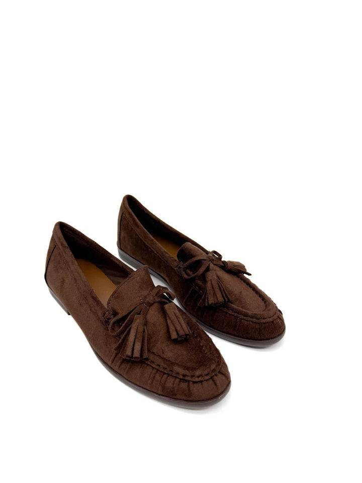 Mocasines de Ante con Borlas y Lazo para Mujer - Marrón