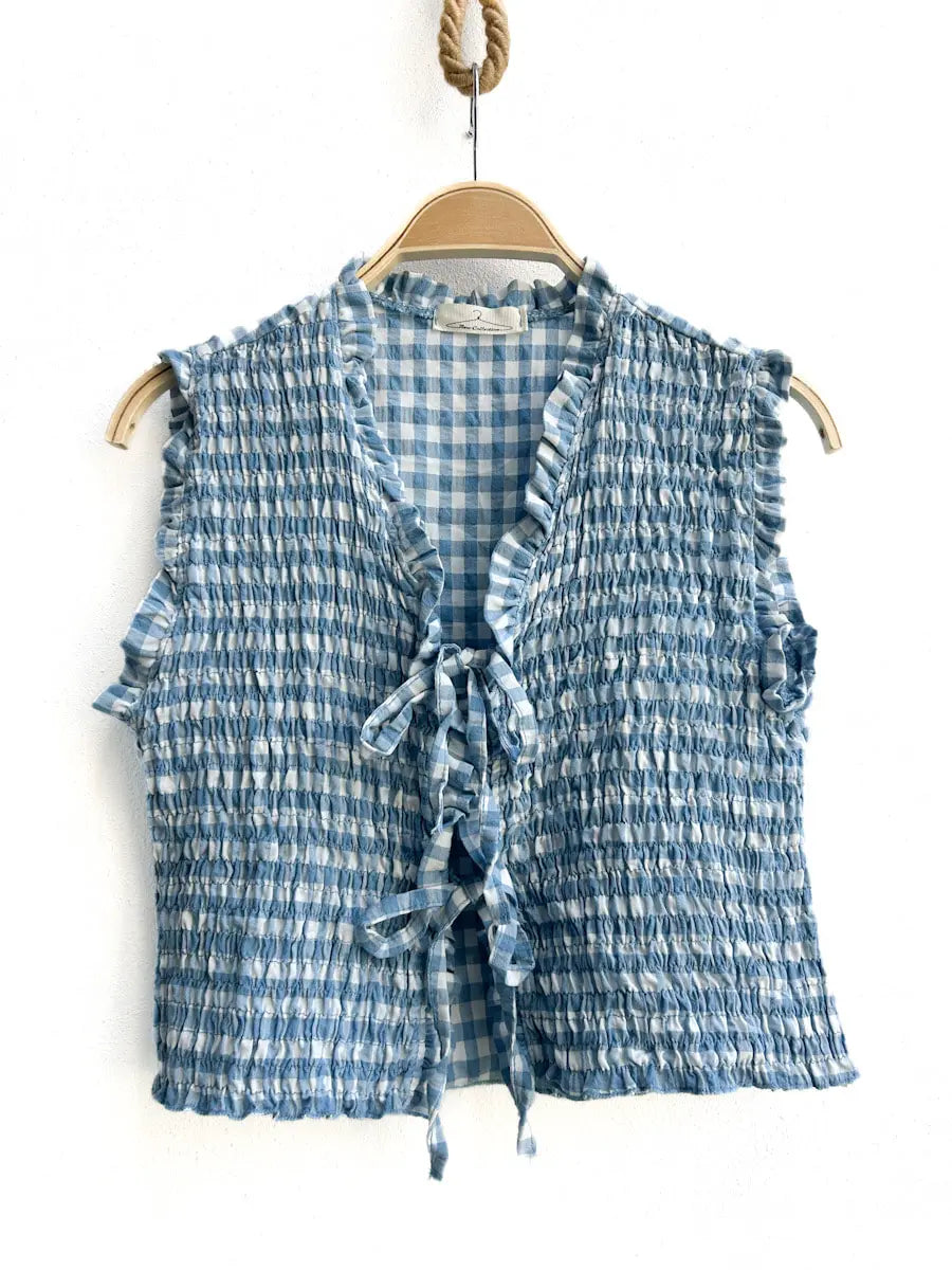 Top Fruncido de Cuadros con Lazo