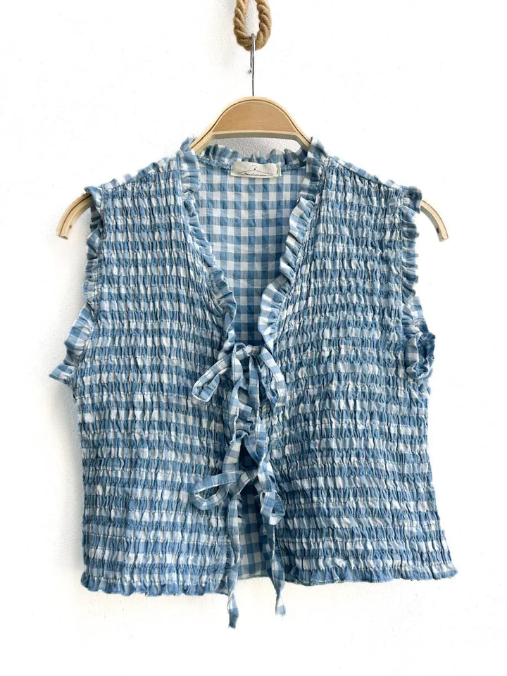Top Fruncido de Cuadros con Lazo
