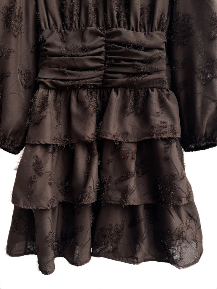 Vestidos Elegante de Manga Larga con Volantes y Estampado Floral