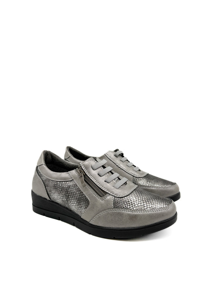 Zapatillas Casuales con Detalles en Textura de Serpiente y Cremallera Lateral
