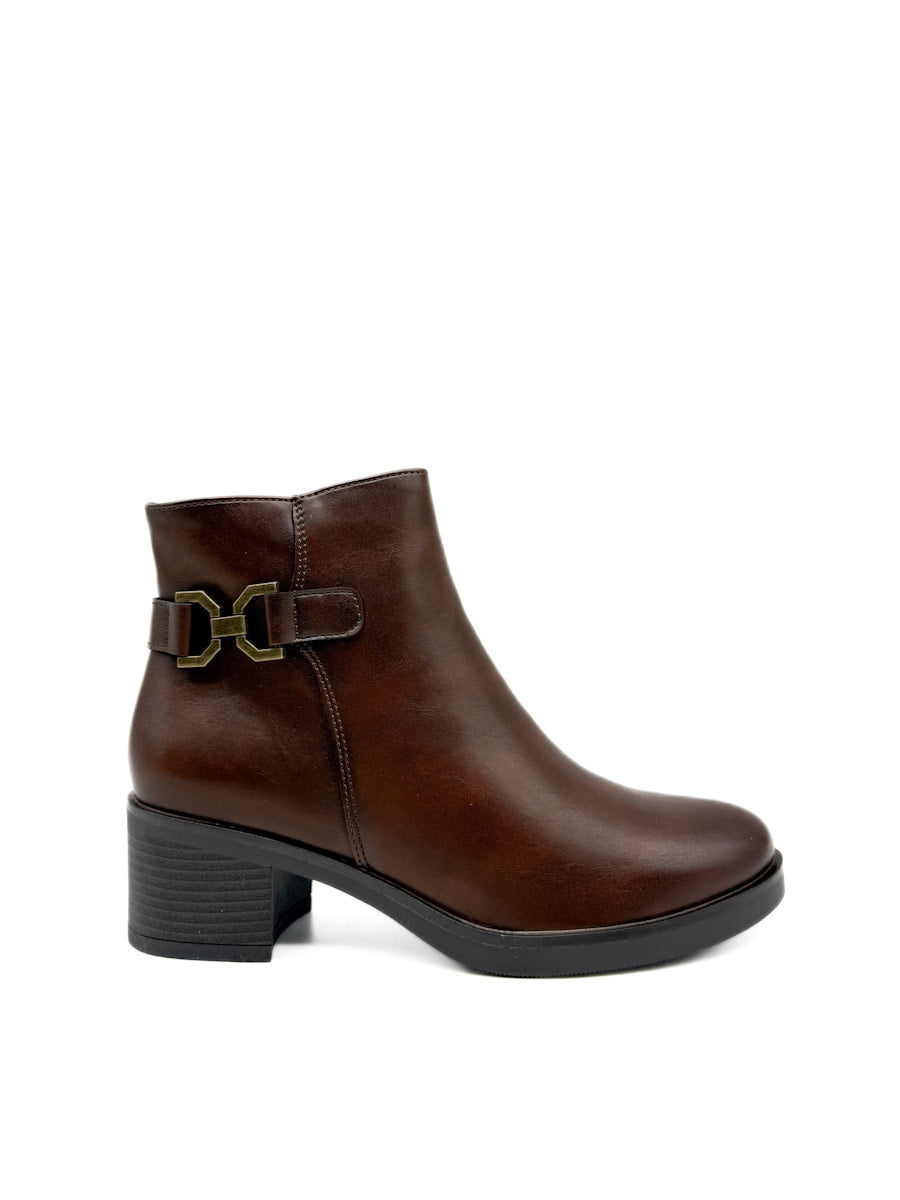 Botines con Tacón Grueso y Hebilla Decorativa Marrón