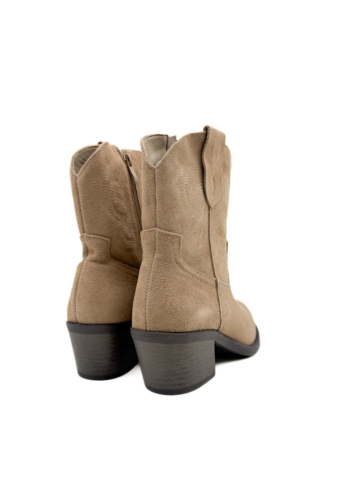 Botines Cowboy de Serraje con Bordados y Cremallera