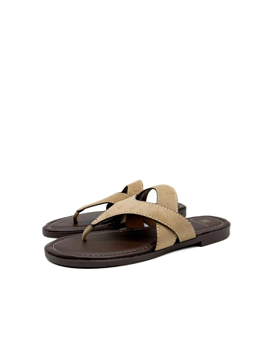 Sandalias Casuales de Dedo con Tiras de Ante - Mujer