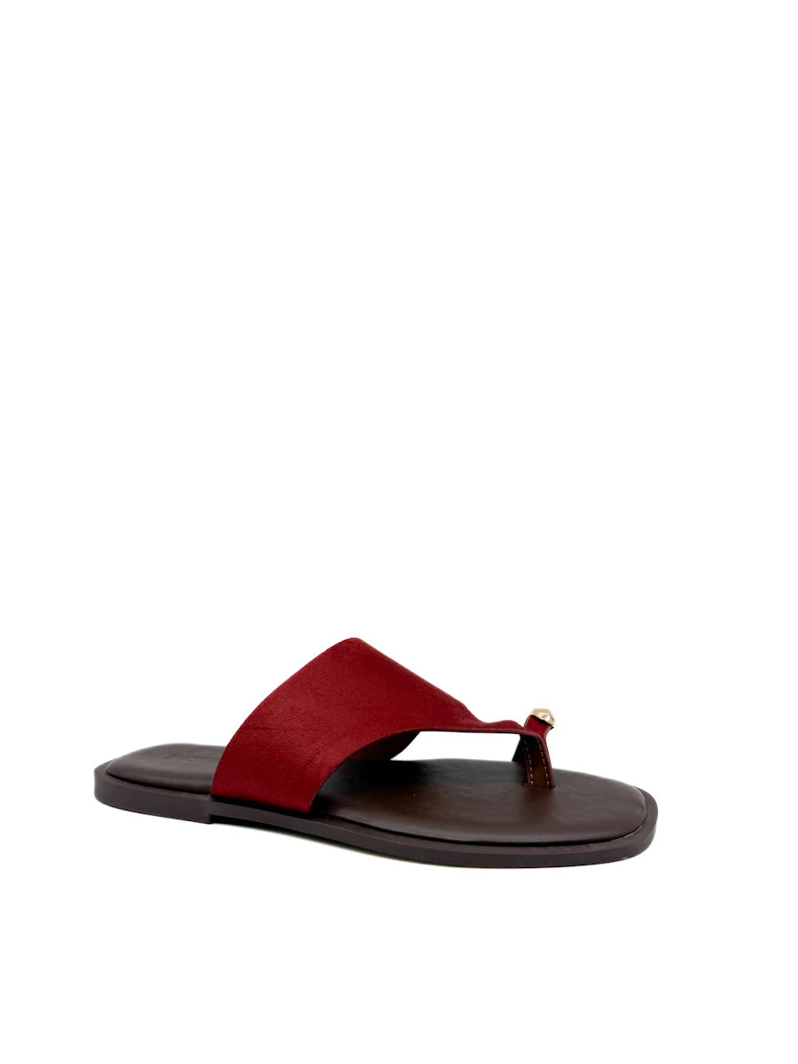 Sandalias Tipo Pala de Dedo con Detalle Metálico Dorado Mujer