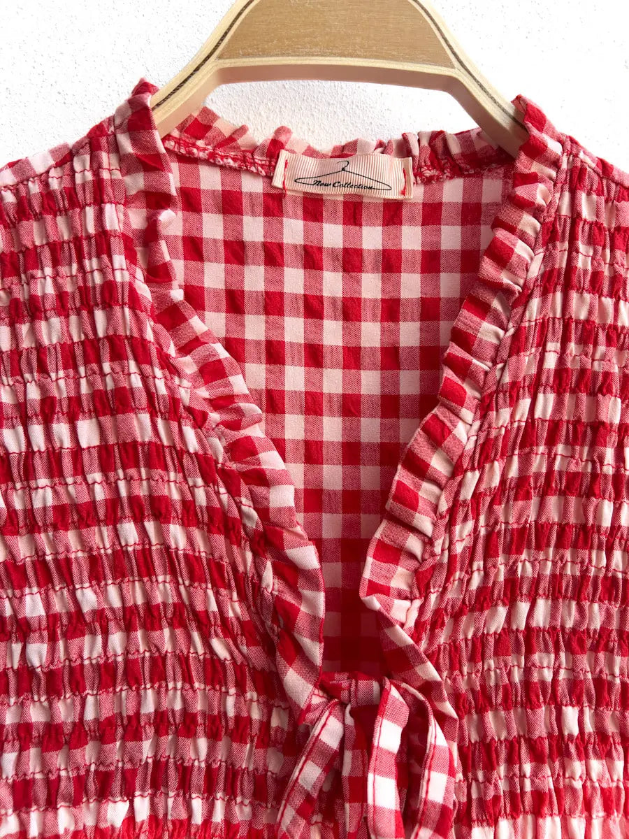 Top Fruncido de Cuadros con Lazo