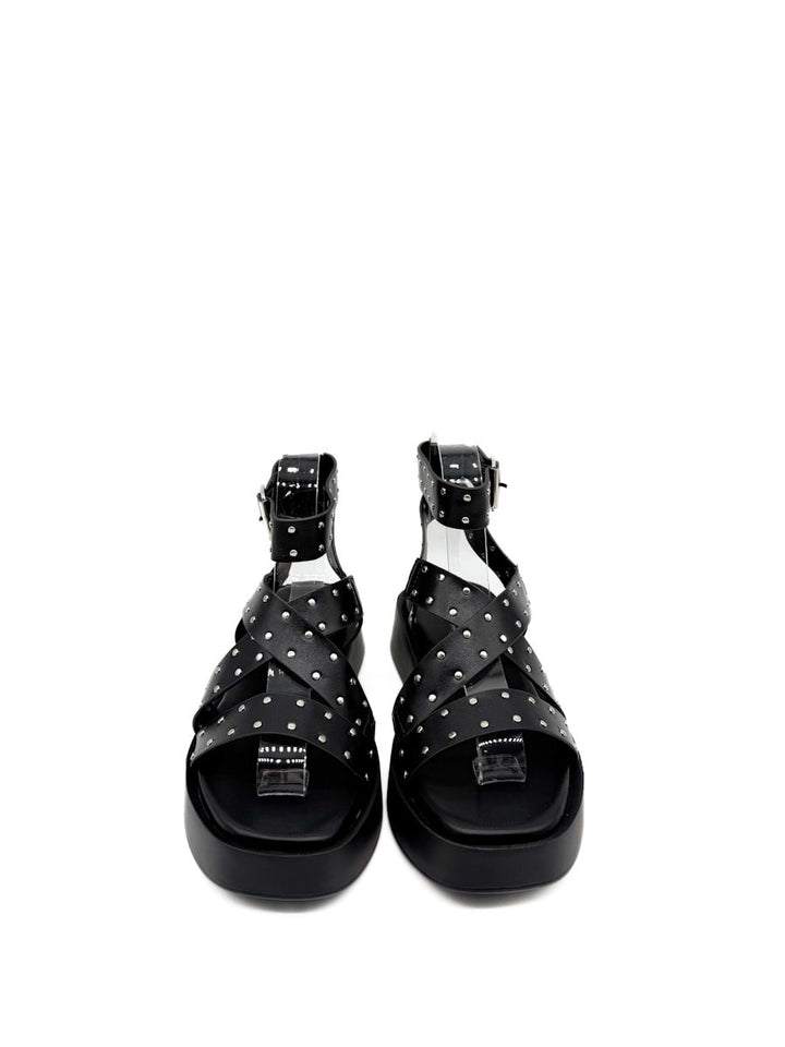 Sandalia Negra con Plataforma Detalle Tachas