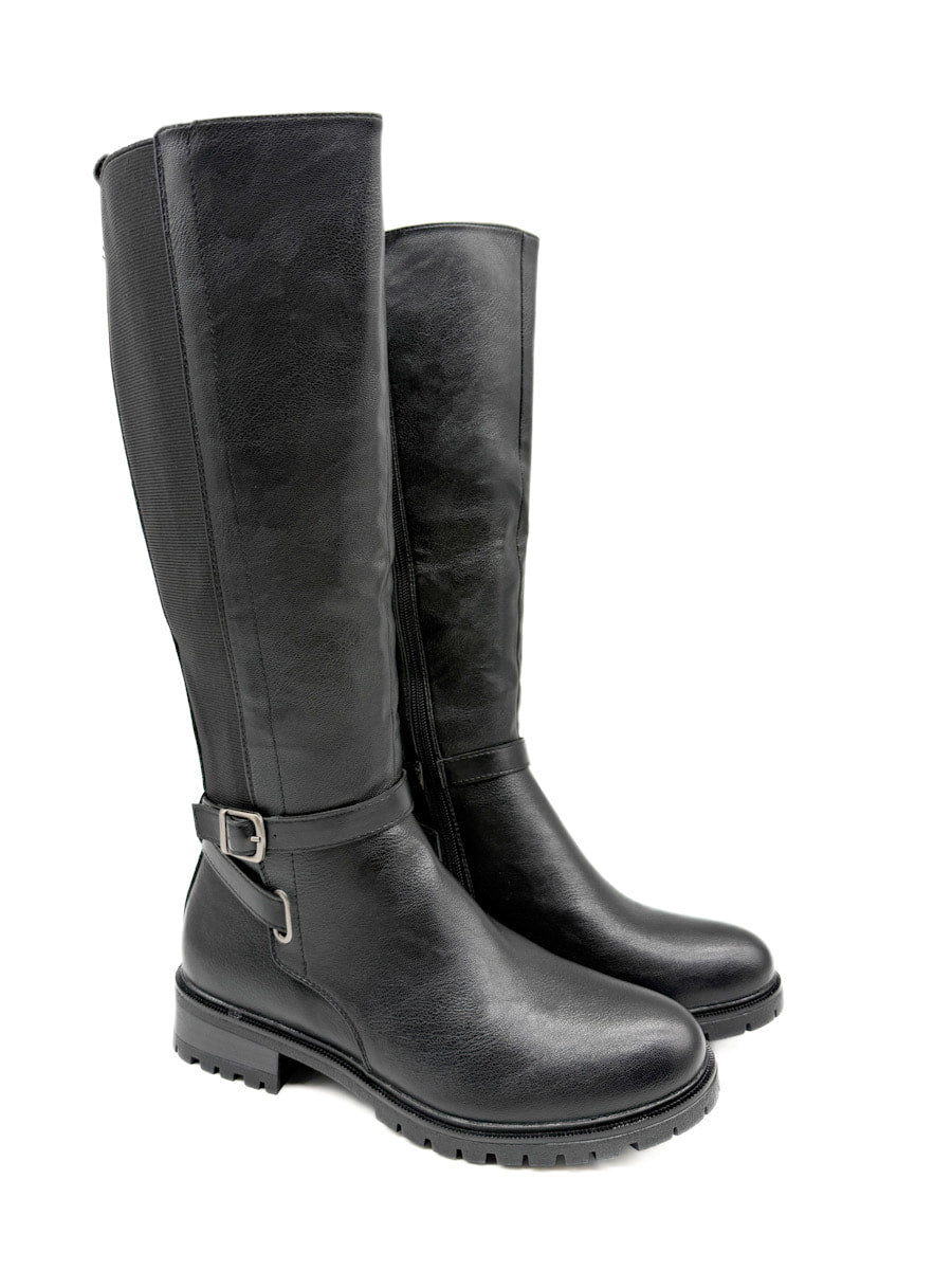 Botas de Caña Alta con Detalles Elásticos y Correa Ajustable.