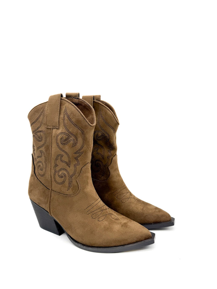 Botines Camperos Cortos Estilo Cowboy con Bordados y Cremallera Lateral