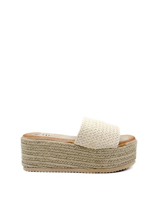 Sandalia Zueco de Plataforma de Yute con Tira de Crochet Beige