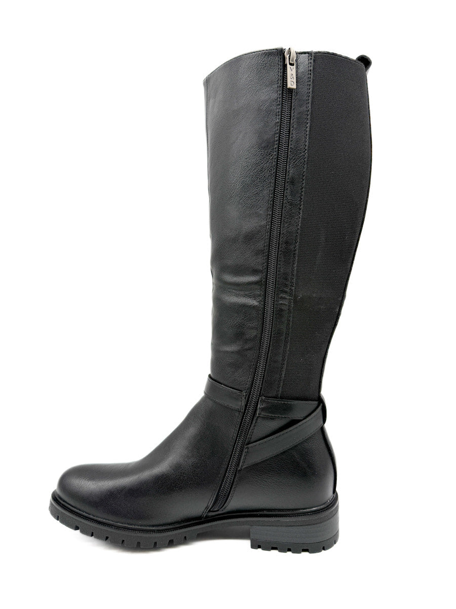 Botas de Caña Alta con Detalles Elásticos y Correa Ajustable.