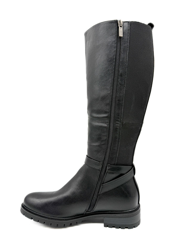 Botas de Caña Alta con Detalles Elásticos y Correa Ajustable.