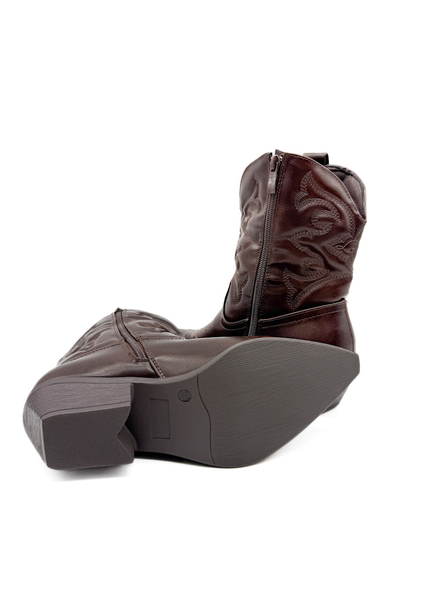 Botín Cowboy de Cuero Sintético Marrón