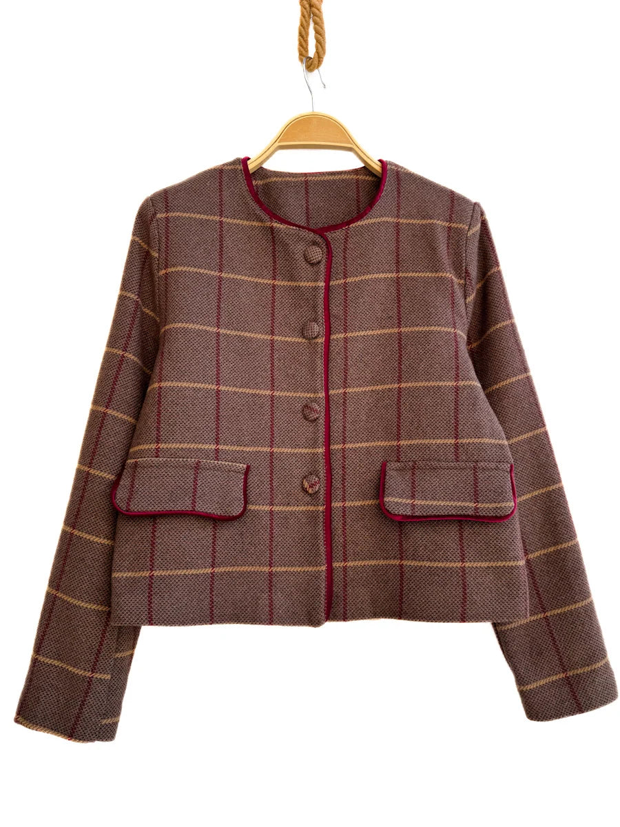 Chaqueta corta de tweed con ribete contrastante