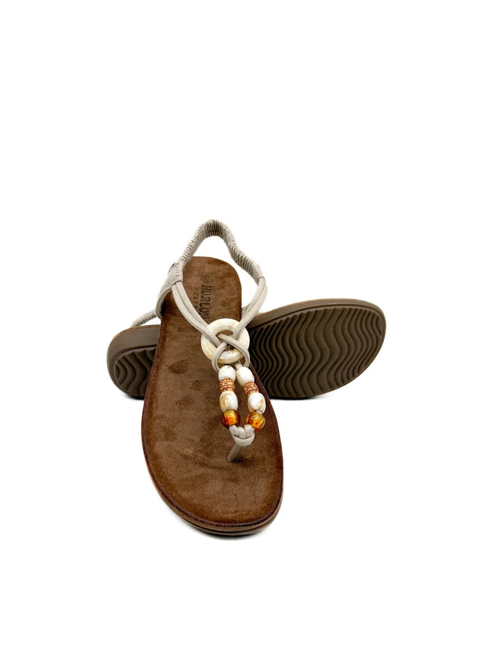 Sandalias Planas Estilo Boho con Cuentas y Tira Elástica - Mujer
