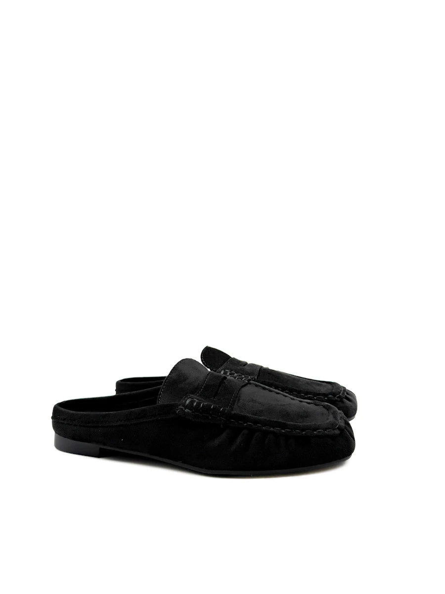 Mules Planos de Antelina Estilo Loafer