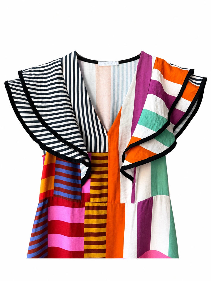 Vestido Largo Patchwork de Rayas para Mujer – Elegancia, Comodidad y Color