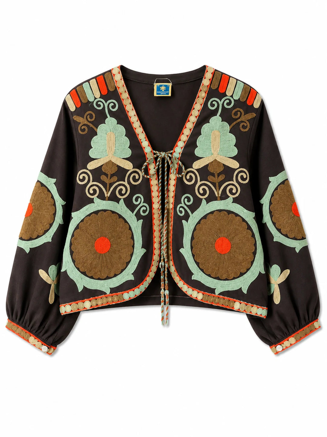 Chaqueta Bordada Multicolor para Mujer de Estilo Boho con Manga Larga y Diseño Artesanal