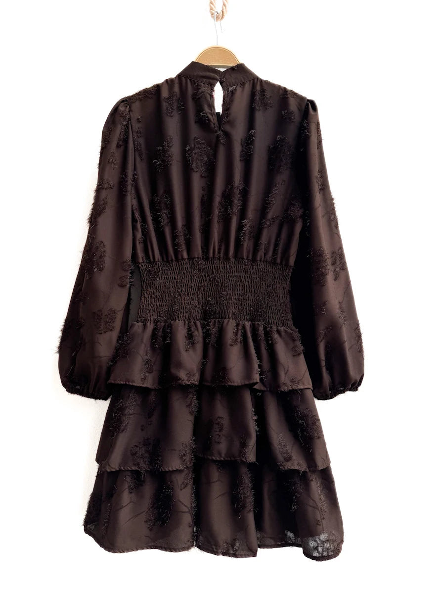 Vestidos Elegante de Manga Larga con Volantes y Estampado Floral