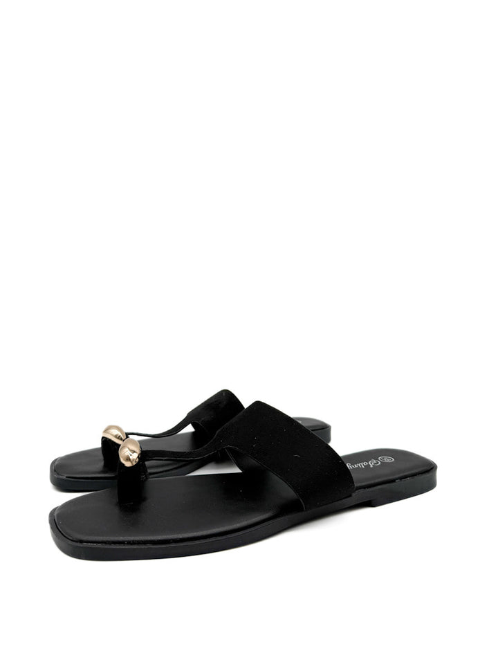 Sandalias Planas Antelina de Dedo con Detalle Dorado