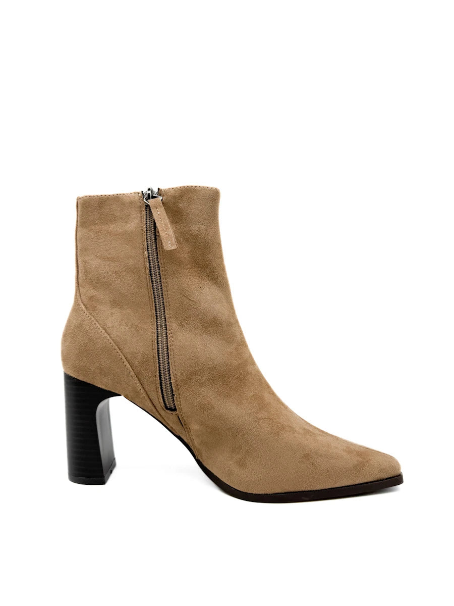 Botines de Antelina con Tacón Ancho y Punta Afilada