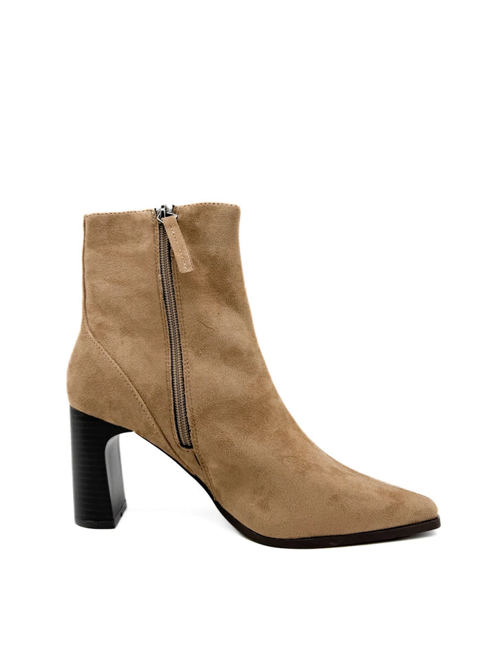 Botines de Antelina con Tacón Ancho y Punta Afilada