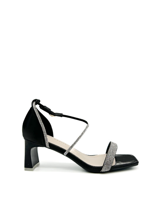 Sandalias Elegantes de Tacón medio con Brillos Negro
