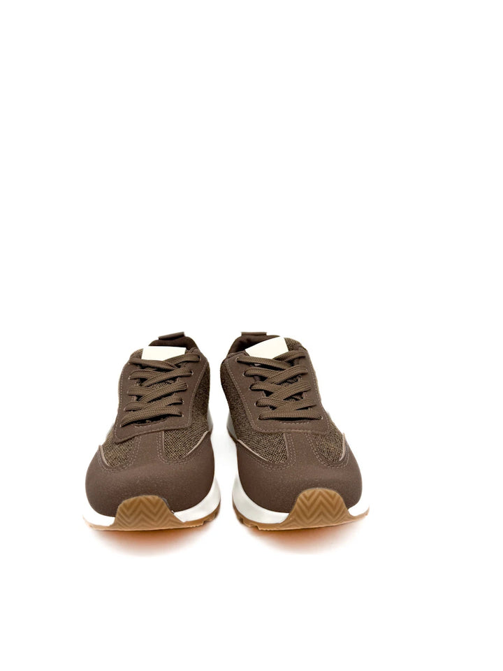 Zapatillas Deportivas Casuales de Mujer Marrones con Detalle Lateral Blanco y Suela Running