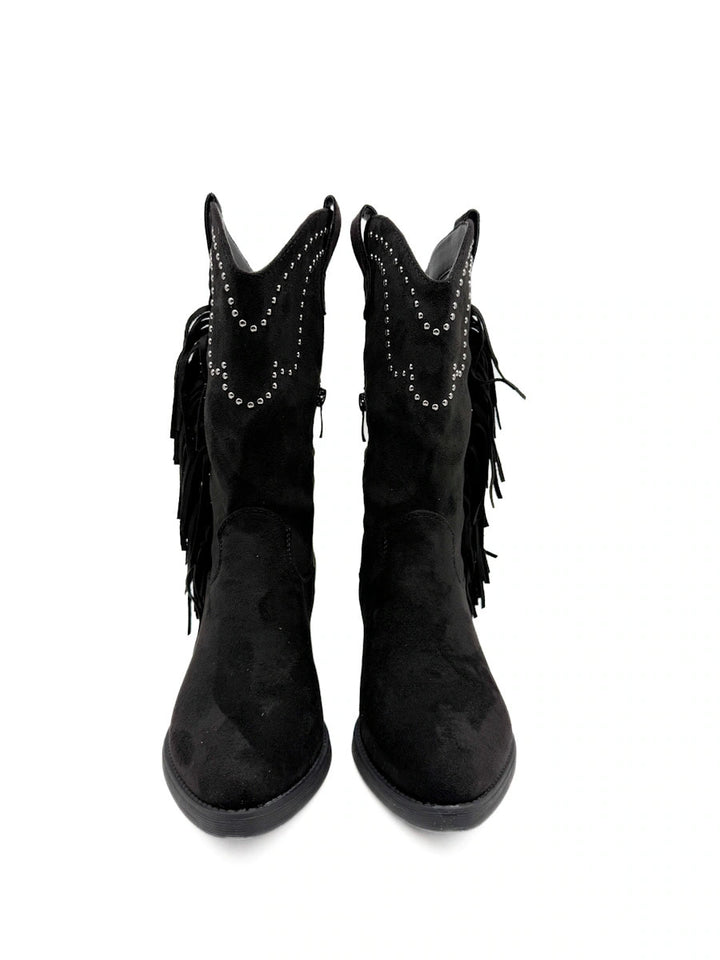 Bota cowboy de antelina color kahki con bordado