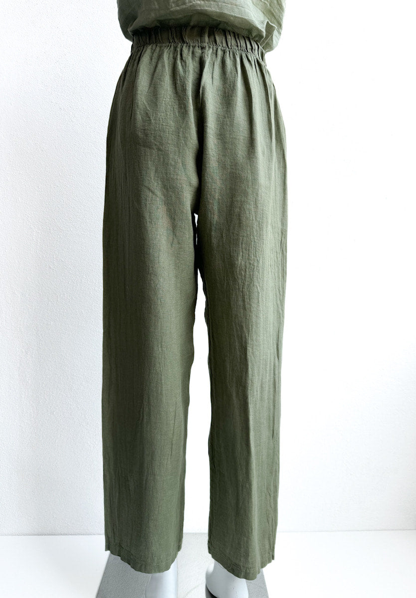 Pantalón de Lino con Cintura Elástica y Lazo Decorativo