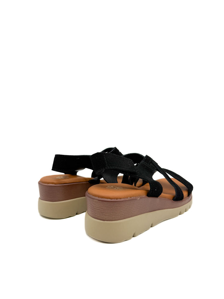 Sandalias Cuña de Piel Cierre Con Velcro