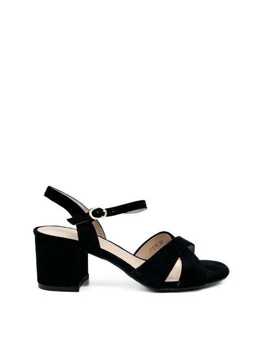 Sandalias de tacón medio con tiras cruzadas para mujer Negro