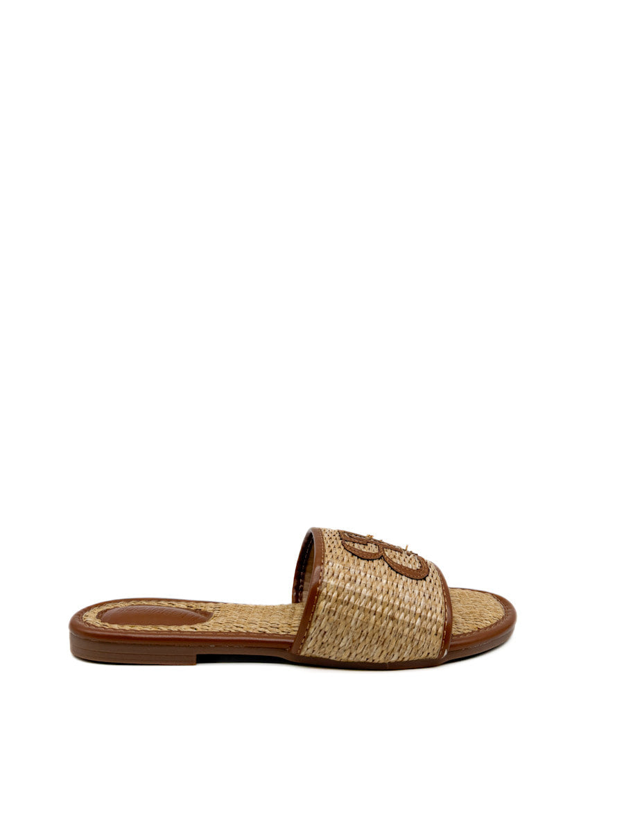 Sandalias Planas de Rafia con Monograma Camel