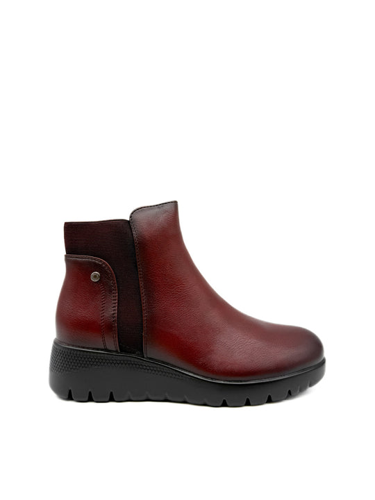 Botines Cuña Baja con Elástico Lateral Burdeos