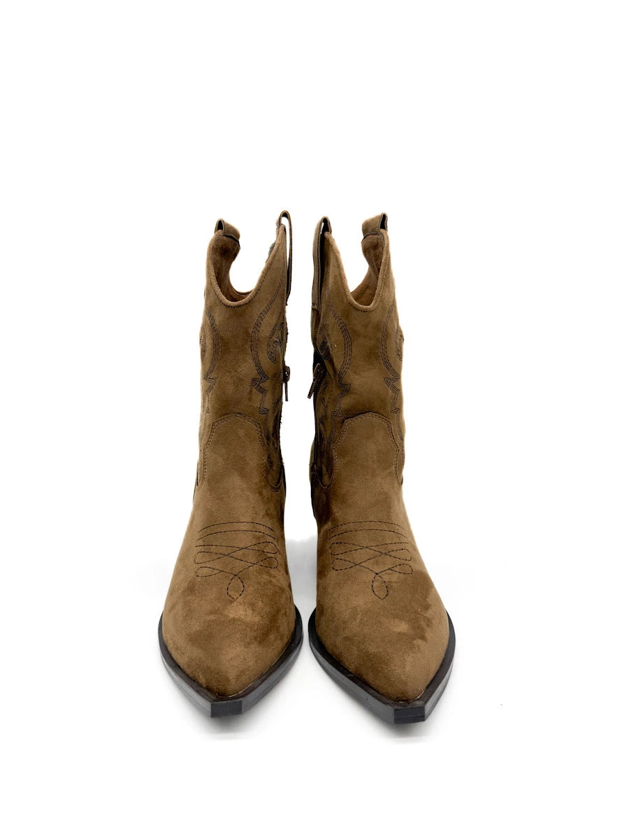 Botines Camperos Cortos Estilo Cowboy con Bordados y Cremallera Lateral