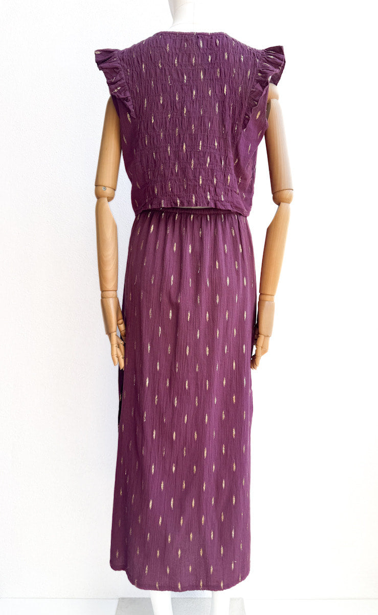 Conjunto de Blusa y Falda en Algodón Texturizado