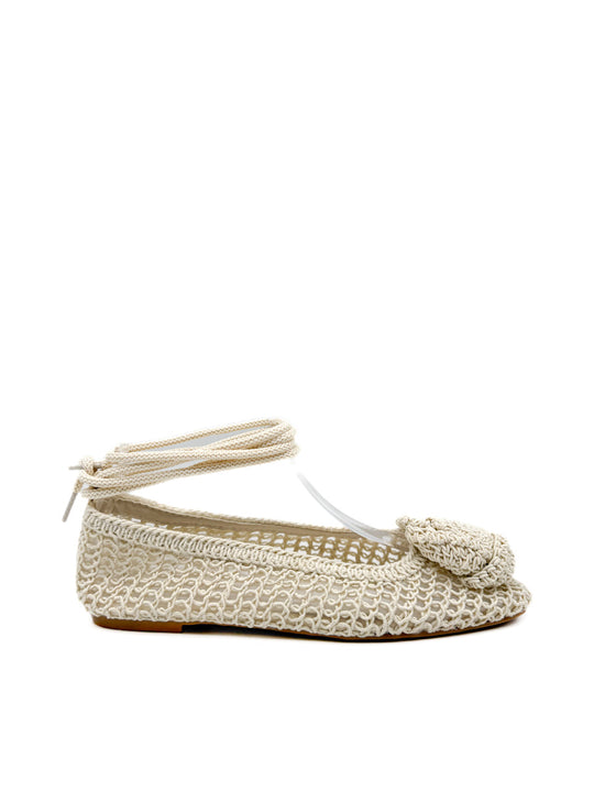 Bailarina Color Beige de Crochet Empeine Flor Beige
